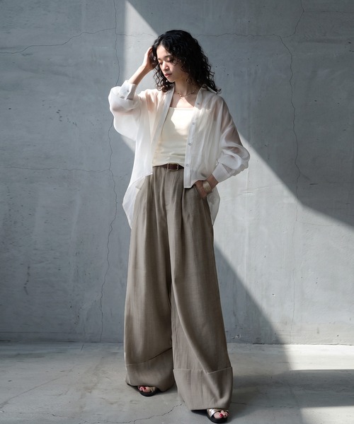 antiqua(アンティカ)の「麻調 ワイド ストレート パンツ(その他パンツ・レディース・ベージュ/ブラック・TL/ONESIZE)」の8枚目の写真