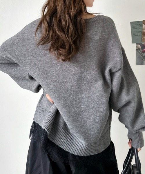 Eclat one(エクラワン)の「【Eclat one】バックシャン Vネック ニット(ニット/セーター・レディース・オフホワイト/ベージュ/チャコール・FREE)」の12枚目の写真