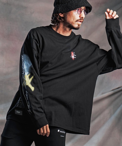 ANGENEHM(アンゲネーム)の「mlt5803-Abstract Print Long Sleeve T-shirt ロングスリーブTシャツ(AG07-009acg)(Tシャツ/カットソー・メンズ・ナチュラル/ブラック・S/M/L)」の1枚目の写真
