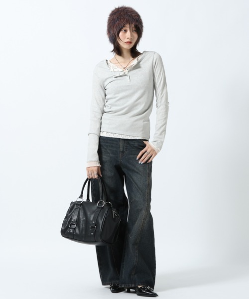 PAGEBOY（ページボーイ）の「ラメカットヘンリー2WAYロングスリーブ（Tシャツ/カットソー・レディース・オフホワイト/シルバー/ブルー・FREE）」の8枚目の写真