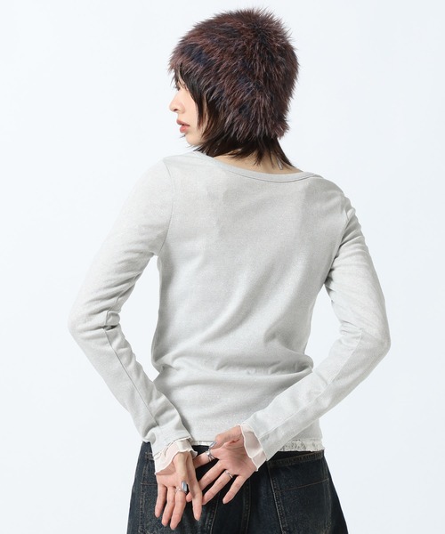 PAGEBOY（ページボーイ）の「ラメカットヘンリー2WAYロングスリーブ（Tシャツ/カットソー・レディース・オフホワイト/シルバー/ブルー・FREE）」の6枚目の写真