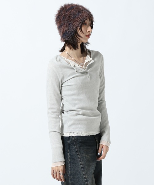 PAGEBOY（ページボーイ）の「ラメカットヘンリー2WAYロングスリーブ（Tシャツ/カットソー・レディース・オフホワイト/シルバー/ブルー・FREE）」の7枚目の写真