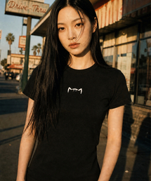 クロップキティセンターロゴTシャツ(ブラック)
