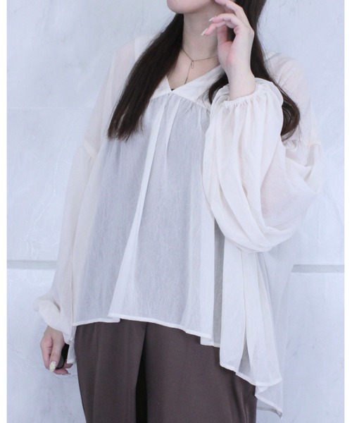 amini（アミニ）の「シアーワッシャーブラウス（シャツ/ブラウス・レディース・ブラック/アイボリー/ブラウン・MEDIUM）」の7枚目の写真