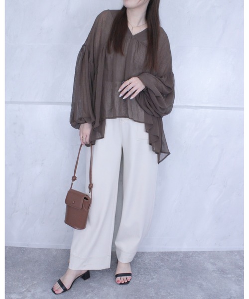 amini（アミニ）の「シアーワッシャーブラウス（シャツ/ブラウス・レディース・ブラック/アイボリー/ブラウン・MEDIUM）」の19枚目の写真