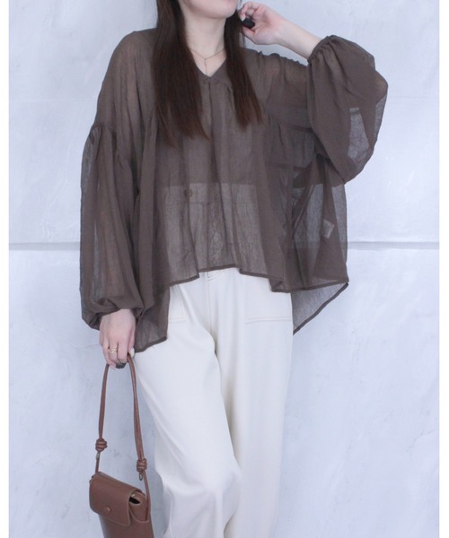 amini（アミニ）の「シアーワッシャーブラウス（シャツ/ブラウス・レディース・ブラック/アイボリー/ブラウン・MEDIUM）」の17枚目の写真