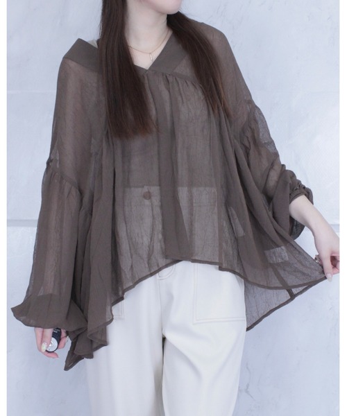 amini（アミニ）の「シアーワッシャーブラウス（シャツ/ブラウス・レディース・ブラック/アイボリー/ブラウン・MEDIUM）」の13枚目の写真