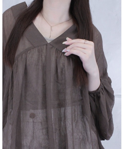 amini（アミニ）の「シアーワッシャーブラウス（シャツ/ブラウス・レディース・ブラック/アイボリー/ブラウン・MEDIUM）」の20枚目の写真