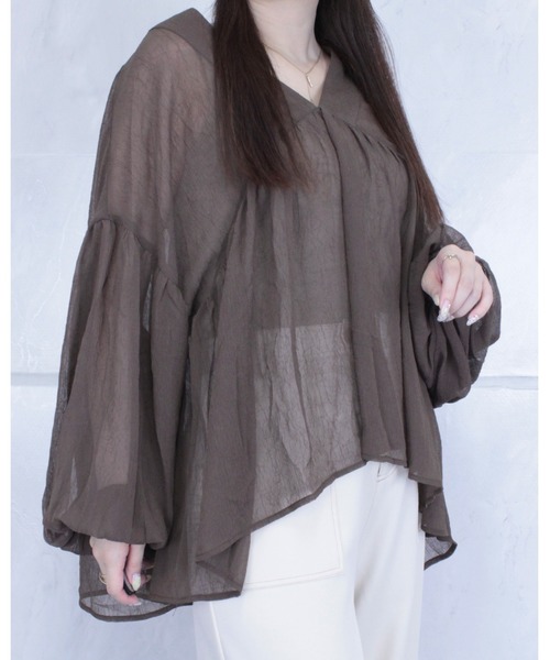 amini（アミニ）の「シアーワッシャーブラウス（シャツ/ブラウス・レディース・ブラック/アイボリー/ブラウン・MEDIUM）」の14枚目の写真
