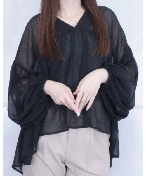 amini（アミニ）の「シアーワッシャーブラウス（シャツ/ブラウス・レディース・ブラック/アイボリー/ブラウン・MEDIUM）」の21枚目の写真