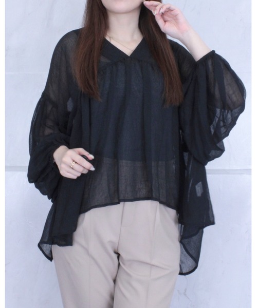 amini（アミニ）の「シアーワッシャーブラウス（シャツ/ブラウス・レディース・ブラック/アイボリー/ブラウン・MEDIUM）」の22枚目の写真