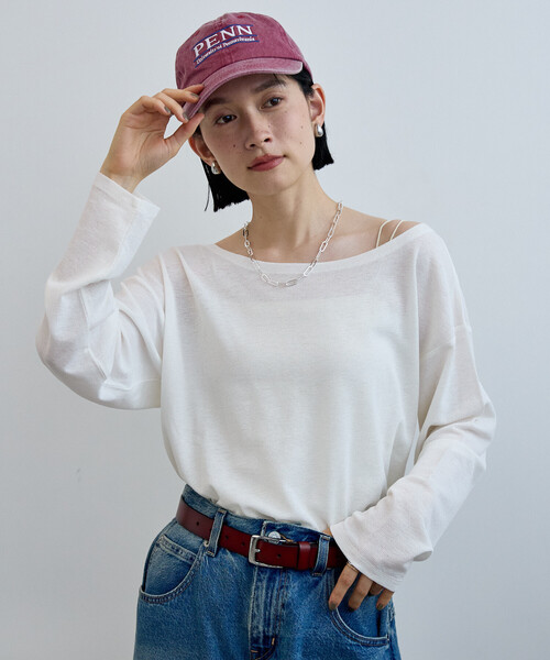 FREAK'S STORE(フリークスストア)の「シアーワッフルルーズTシャツ/シアーロンT(Tシャツ/カットソー・レディース・ブラック/オフホワイト/ピンク/ブラウン・フリ-)」の16枚目の写真