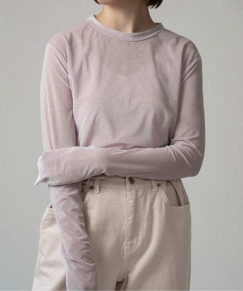 lawgy（ラウジー）の「soft touch lightweight crewneck tops / ソフトタッチライトウェイトクルーネックトップス（Tシャツ/カットソー・レディース・アイボリー/ピンク系/ベージュ系・FREE）」の4枚目の写真