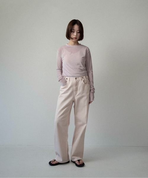 lawgy（ラウジー）の「soft touch lightweight crewneck tops / ソフトタッチライトウェイトクルーネックトップス（Tシャツ/カットソー・レディース・アイボリー/ピンク系/ベージュ系・FREE）」の7枚目の写真