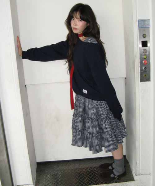 RONRON(ロンロン)の「HEART BUTTON OFF SHOULDER KNIT DARK NAVY(ニット/セーター・レディース・その他・FREE)」の1枚目の写真