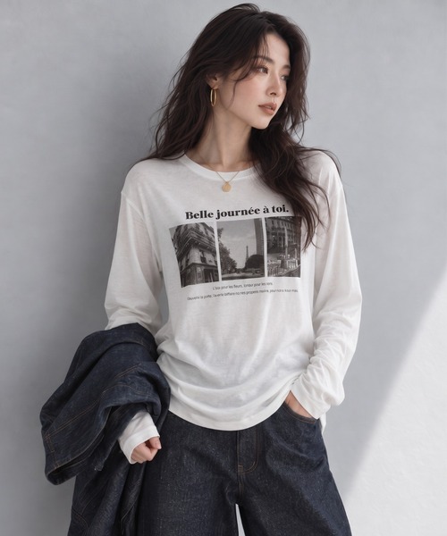 フォトプリント シアー長袖Tシャツ