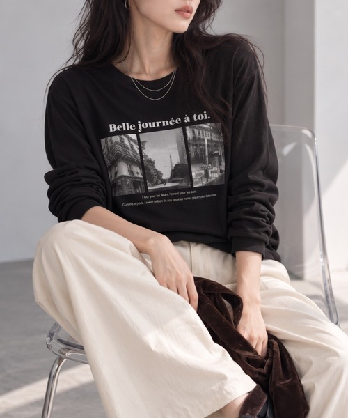 フォトプリント シアー長袖Tシャツ