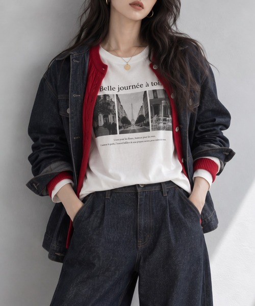 ap retro(アプレトロ)の「フォトプリント シアー長袖Tシャツ(Tシャツ/カットソー・レディース・オフホワイト/ブラック・FREE)」の15枚目の写真