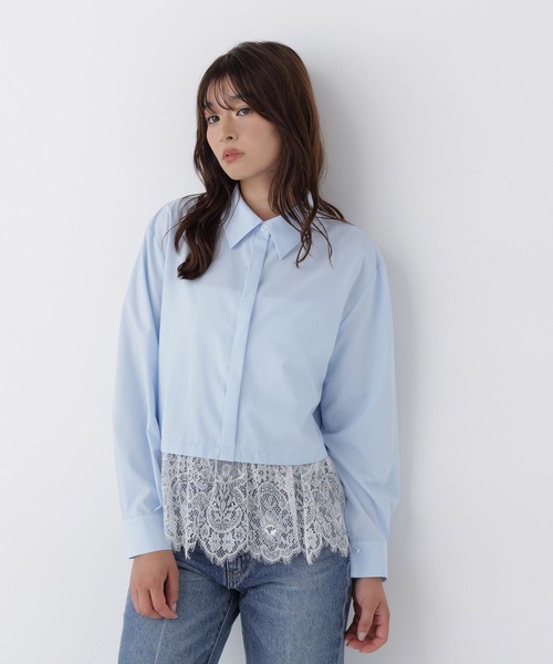 NATURAL BEAUTY BASIC（ナチュラルビューティーベーシック）の「裾レースシャツ（シャツ/ブラウス・レディース・ブルー系その他2/ベージュ系その他/ホワイト系その他・FREE）」の10枚目の写真