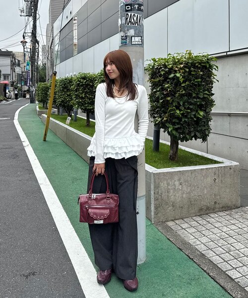 CIAOPANIC(チャオパニック)の「ティアードフリルヘムリブトップス(Tシャツ/カットソー・レディース・ブラック/ホワイト・ONE SIZE)」の8枚目の写真