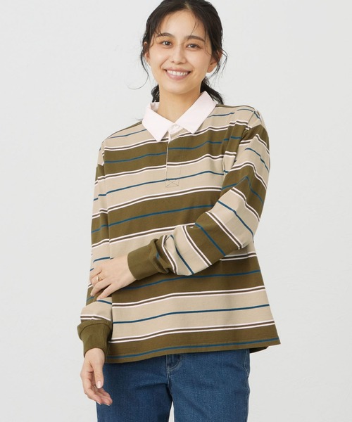 EDWIN(エドウィン)の「EDWIN LADIES ボーダーラガーシャツ【長袖Tシャツ】(Tシャツ/カットソー・レディース・ベージュ系その他/ブラウン/ネイビー・MEDIUM/SMALL)」の2枚目の写真