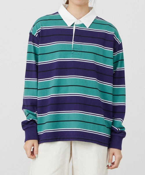 EDWIN(エドウィン)の「EDWIN LADIES ボーダーラガーシャツ【長袖Tシャツ】(Tシャツ/カットソー・レディース・ベージュ系その他/ブラウン/ネイビー・MEDIUM/SMALL)」の3枚目の写真