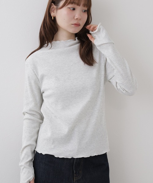 FUNALIVE(ファンアライブ)の「テレコメロウ ボトルネック指穴カットソー 長袖(Tシャツ/カットソー・レディース・ホワイト/ピンク/オートミール・FREE)」の2枚目の写真
