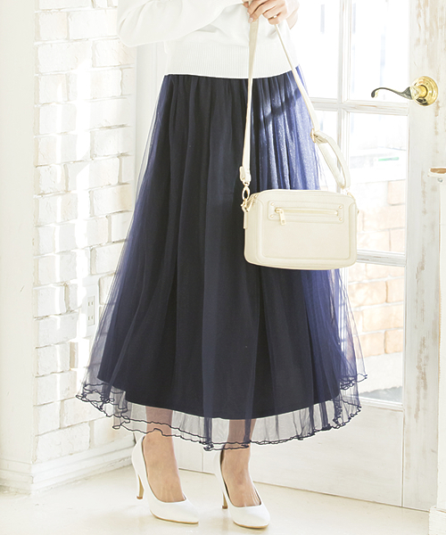 Re:EDIT（リエディ）の「ロング丈ダブルチュールボリュームスカート/シアースカート[Re:EDIT/リエディ]（スカート・レディース・ブラック/アイボリー/カーキ/ネイビー/グレー/ブラウン/モカ・MEDIUM/LARGE）」の7枚目の写真