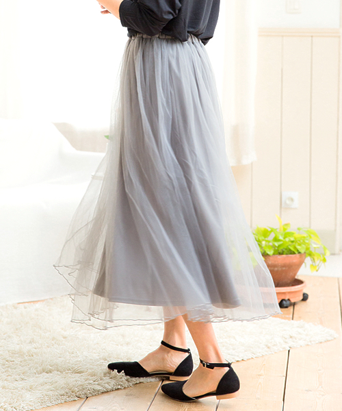 Re:EDIT（リエディ）の「ロング丈ダブルチュールボリュームスカート/シアースカート[Re:EDIT/リエディ]（スカート・レディース・ブラック/アイボリー/カーキ/ネイビー/グレー/ブラウン/モカ・MEDIUM/LARGE）」の3枚目の写真