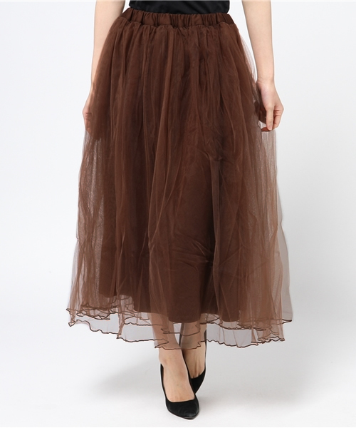 Re:EDIT（リエディ）の「ロング丈ダブルチュールボリュームスカート/シアースカート[Re:EDIT/リエディ]（スカート・レディース・ブラック/アイボリー/カーキ/ネイビー/グレー/ブラウン/モカ・MEDIUM/LARGE）」の4枚目の写真