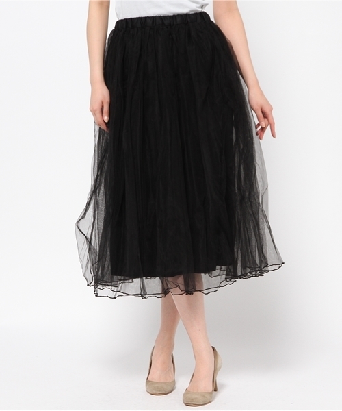 Re:EDIT（リエディ）の「ロング丈ダブルチュールボリュームスカート/シアースカート[Re:EDIT/リエディ]（スカート・レディース・ブラック/アイボリー/カーキ/ネイビー/グレー/ブラウン/モカ・MEDIUM/LARGE）」の18枚目の写真