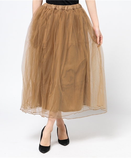 Re:EDIT（リエディ）の「ロング丈ダブルチュールボリュームスカート/シアースカート[Re:EDIT/リエディ]（スカート・レディース・ブラック/アイボリー/カーキ/ネイビー/グレー/ブラウン/モカ・MEDIUM/LARGE）」の21枚目の写真