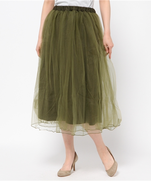 Re:EDIT（リエディ）の「ロング丈ダブルチュールボリュームスカート/シアースカート[Re:EDIT/リエディ]（スカート・レディース・ブラック/アイボリー/カーキ/ネイビー/グレー/ブラウン/モカ・MEDIUM/LARGE）」の14枚目の写真