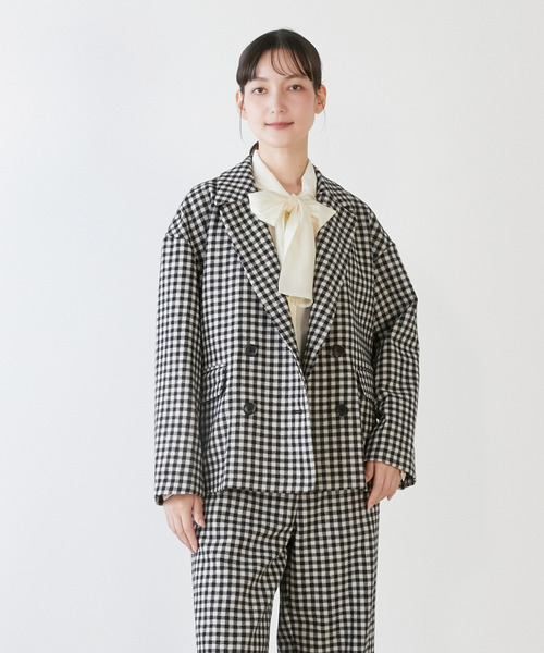 LOGEMENT DE CLAIRE(ロジュモンドクレール)の「【LOURMARIN】ダブルブレストジャケット(その他アウター・レディース・ライトグレー/ホワイト×ブラック/ブラウン系その他/チャコールグレー・FREE)」の2枚目の写真