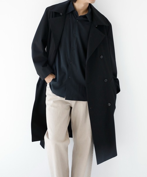 CITY TOKYO(シティトウキョウ)の「【CITY TOKYO/シティートーキョー】Wool gabardine トレンチコート(トレンチコート・メンズ・ブラック/ベージュ・1/2)」の4枚目の写真