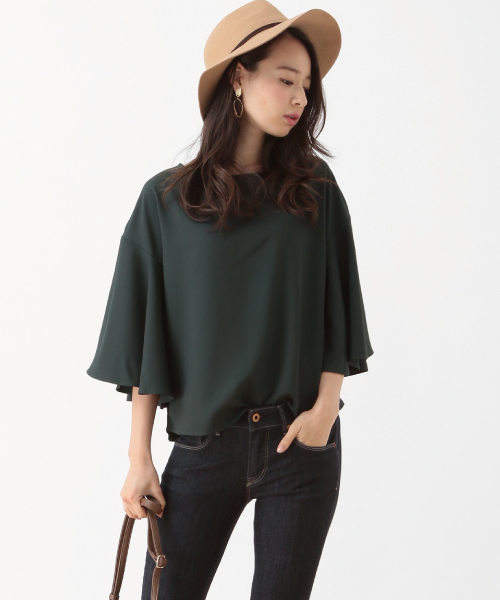 earth music&ecology（アースミュージックアンドエコロジー）の「【2016Autumn】ラッフルスリーブバックリボンプルオーバー（Tシャツ/カットソー・レディース・ネイビー/ダークグリーン/バーガンディー/キャメル・FREE）」の2枚目の写真