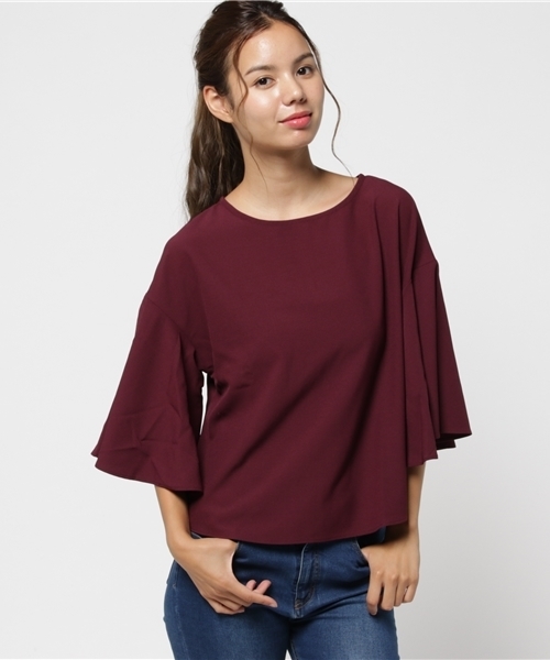 earth music&ecology（アースミュージックアンドエコロジー）の「【2016Autumn】ラッフルスリーブバックリボンプルオーバー（Tシャツ/カットソー・レディース・ネイビー/ダークグリーン/バーガンディー/キャメル・FREE）」の4枚目の写真