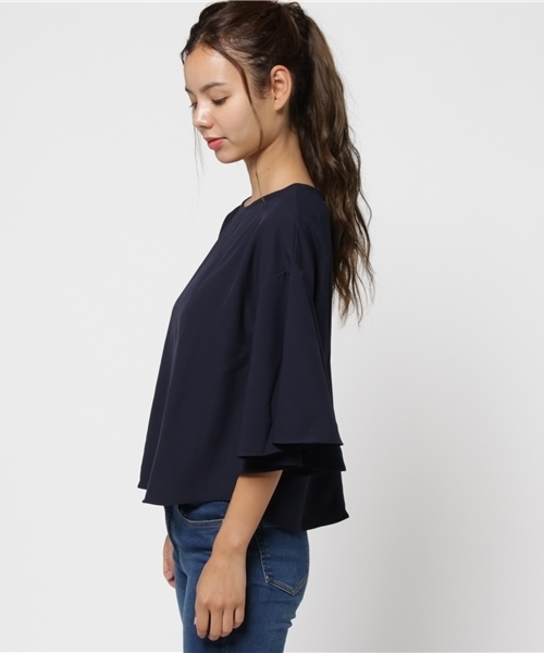 earth music&ecology（アースミュージックアンドエコロジー）の「【2016Autumn】ラッフルスリーブバックリボンプルオーバー（Tシャツ/カットソー・レディース・ネイビー/ダークグリーン/バーガンディー/キャメル・FREE）」の6枚目の写真