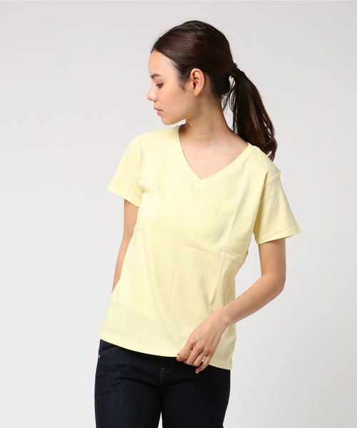 AMERICAN HOLIC（アメリカンホリック）の「60新疆綿スムースVネックTシャツ★（Tシャツ/カットソー・レディース・ピンクベージュ/杢グレー/ダークブルー/モカ/ミント/イエロー/オフホワイト/ブラック・L/M）」の21枚目の写真