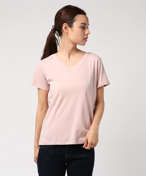 AMERICAN HOLIC（アメリカンホリック）の「60新疆綿スムースVネックTシャツ★（Tシャツ/カットソー・レディース・ピンクベージュ/杢グレー/ダークブルー/モカ/ミント/イエロー/オフホワイト/ブラック・L/M）」の8枚目の写真