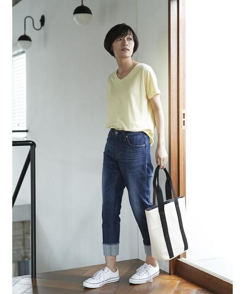 AMERICAN HOLIC（アメリカンホリック）の「60新疆綿スムースVネックTシャツ★（Tシャツ/カットソー・レディース・ピンクベージュ/杢グレー/ダークブルー/モカ/ミント/イエロー/オフホワイト/ブラック・L/M）」の14枚目の写真