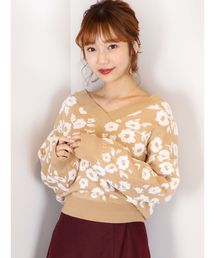 花柄ジャカードニット