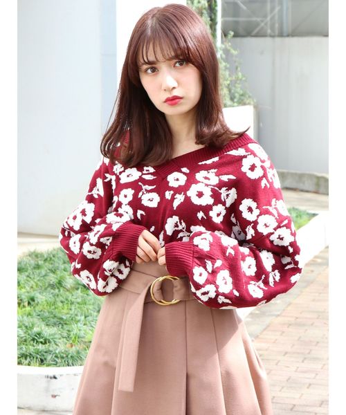 dazzlin（ダズリン）の「花柄ジャカードニット（ニット/セーター・レディース・ブラック/グレー/ボルドー/ベージュ/ピンク・FREE）」の5枚目の写真