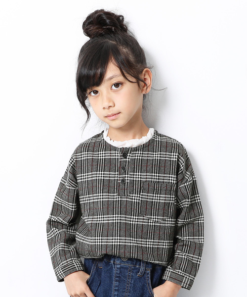 devirock（デビロック）の「ヘンリーネックネルチェックシャツ（シャツ/ブラウス・キッズ・ブラック系その他/レッド系その他/ブルー系その他/ブラウン系その他/グレー系その他/ブラウン系その他2・110cm/100cm/120cm/130cm/140cm/150cm/160cm/80ｃｍ/90cm）」の3枚目の写真