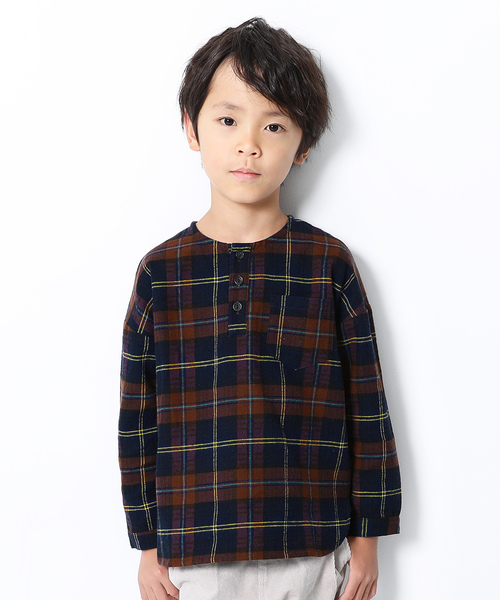 devirock（デビロック）の「ヘンリーネックネルチェックシャツ（シャツ/ブラウス・キッズ・ブラック系その他/レッド系その他/ブルー系その他/ブラウン系その他/グレー系その他/ブラウン系その他2・110cm/100cm/120cm/130cm/140cm/150cm/160cm/80ｃｍ/90cm）」の4枚目の写真