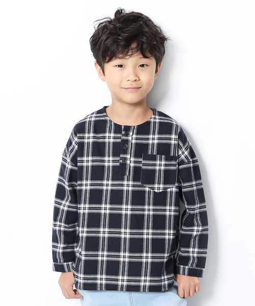 devirock（デビロック）の「ヘンリーネックネルチェックシャツ（シャツ/ブラウス・キッズ・ブラック系その他/レッド系その他/ブルー系その他/ブラウン系その他/グレー系その他/ブラウン系その他2・110cm/100cm/120cm/130cm/140cm/150cm/160cm/80ｃｍ/90cm）」の6枚目の写真