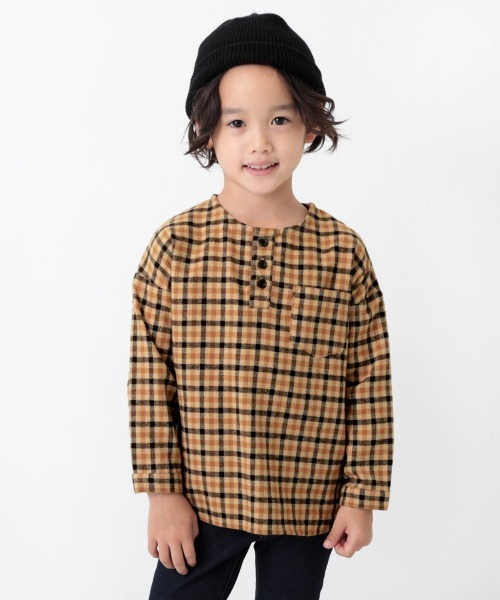 devirock（デビロック）の「ヘンリーネックネルチェックシャツ（シャツ/ブラウス・キッズ・ブラック系その他/レッド系その他/ブルー系その他/ブラウン系その他/グレー系その他/ブラウン系その他2・110cm/100cm/120cm/130cm/140cm/150cm/160cm/80ｃｍ/90cm）」の5枚目の写真