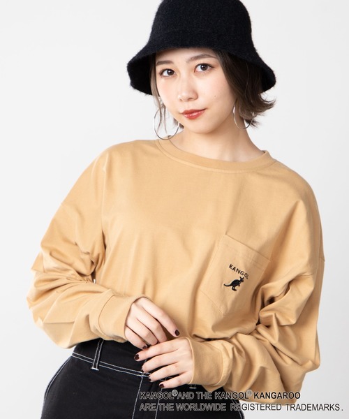 KANGOL（カンゴール）の「∴WEGO/【WEB限定】KANGOL 別注ビッグシルエットポケットロンT（Tシャツ/カットソー・メンズ・パープル/ブラウン/ブラック/ホワイト/ライトピンク/ベージュ・LARGE/MEDIUM）」の5枚目の写真