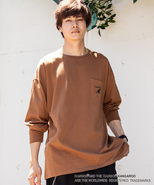 KANGOL（カンゴール）の「∴WEGO/【WEB限定】KANGOL 別注ビッグシルエットポケットロンT（Tシャツ/カットソー・メンズ・パープル/ブラウン/ブラック/ホワイト/ライトピンク/ベージュ・LARGE/MEDIUM）」の4枚目の写真