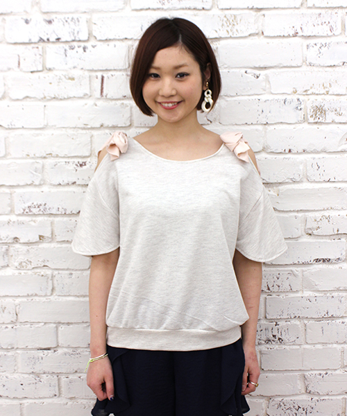 mystic（ミスティック）の「肩リボンプルオーバー（Tシャツ/カットソー・レディース・ベージュ/ネイビー/グレー・ﾌﾘ-）」の14枚目の写真